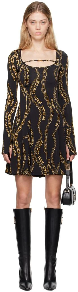Versace Black & Gold Chain Couture Flared Minidress 1