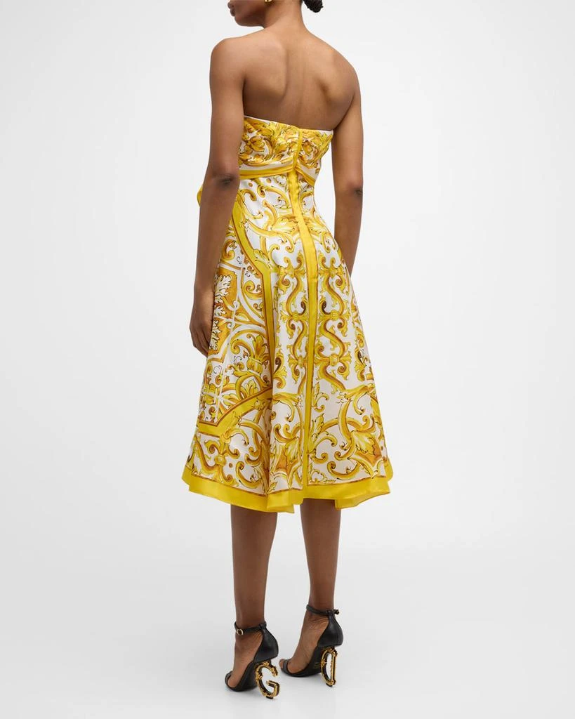 Dolce & Gabbana Maiolica-Print Silk Twill Strapless Scarf Midi Dress 4