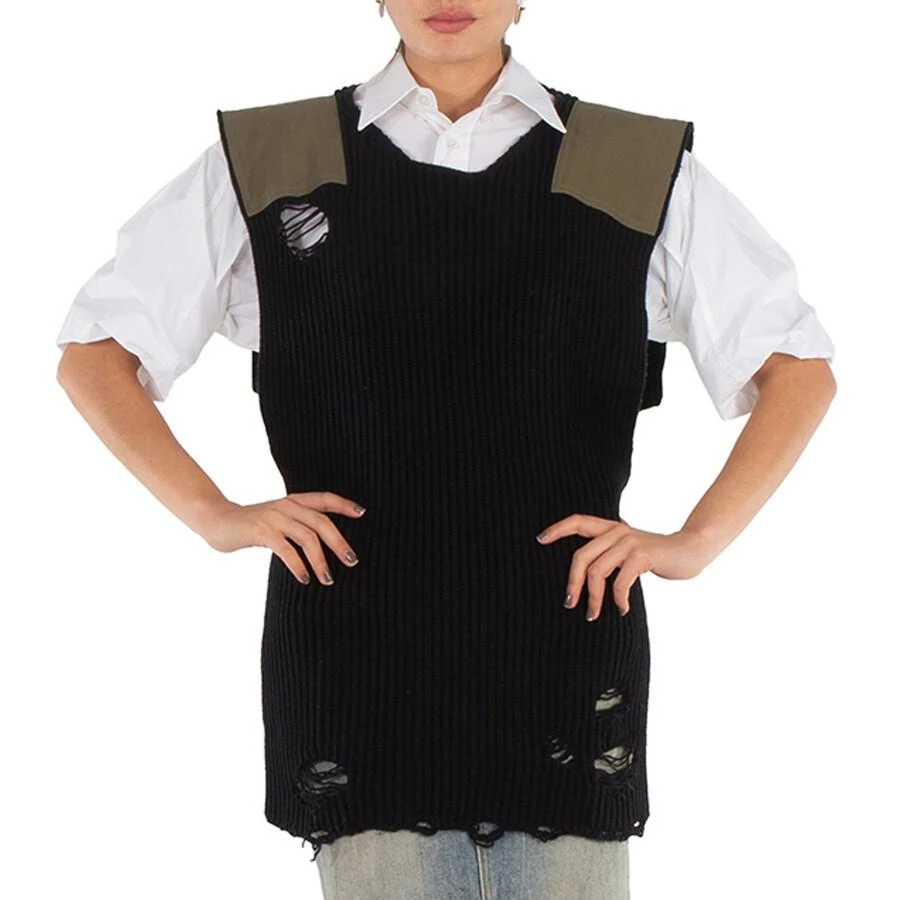 MM6 Ladies Black Distressed Panelled Ribbed Vest