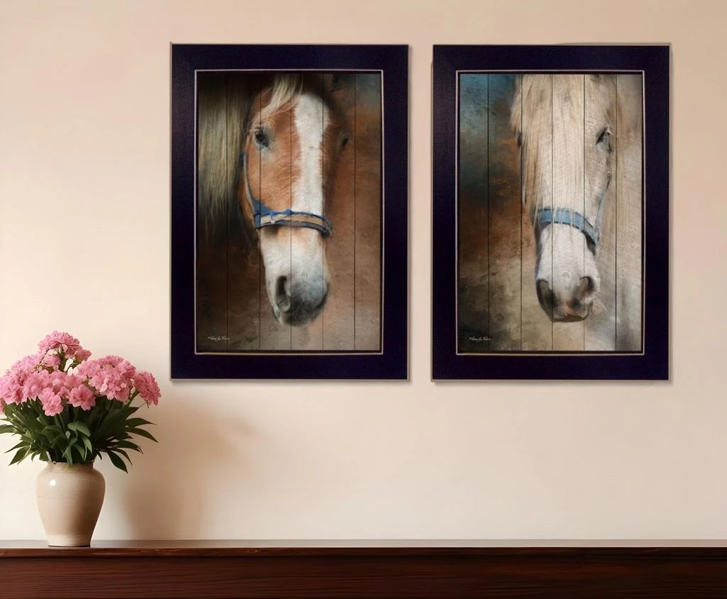 Hivvago Set Of Two Two Horses Black Framed Print Wall Art