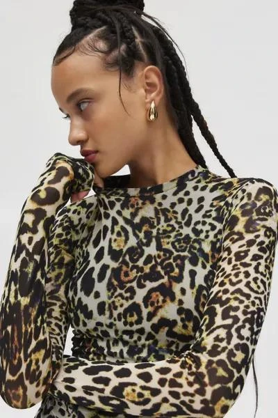AFRM AFRM Didi Leopard Print Mesh Long Sleeve Maxi Dress 3