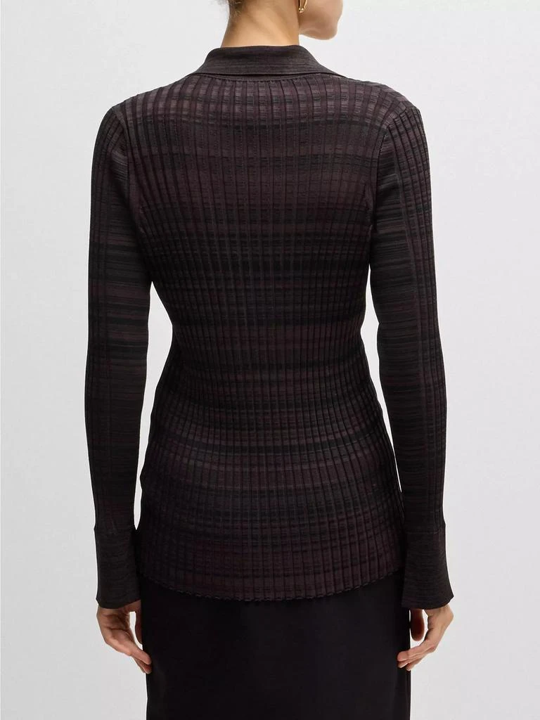 Hugo Boss V-Neck Cardigan in Ribbed Stretch Fabric with Collar 4