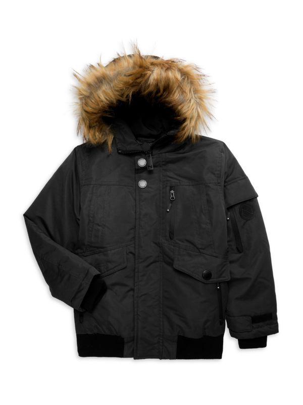 NOIZE Boy's Faux Fur Trim Hood Bomber Jacket