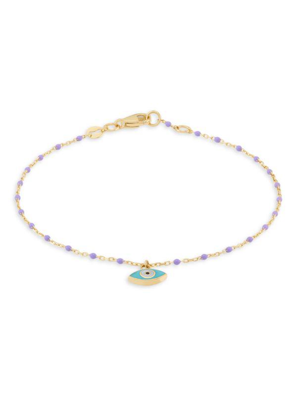 Saks Fifth Avenue 14K Yellow Gold, Enamel & Evil Eye Beaded Bracelet