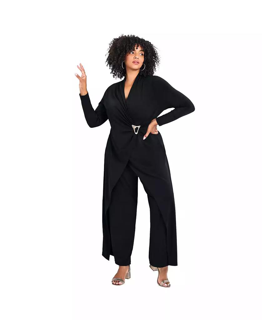 AVENUE Women's Plus Size Glamour Wrap Front Jumpsuit