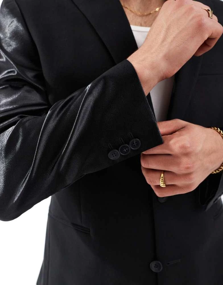 ASOS ASOS DESIGN slim suit jacket in black with satin sleeves 2