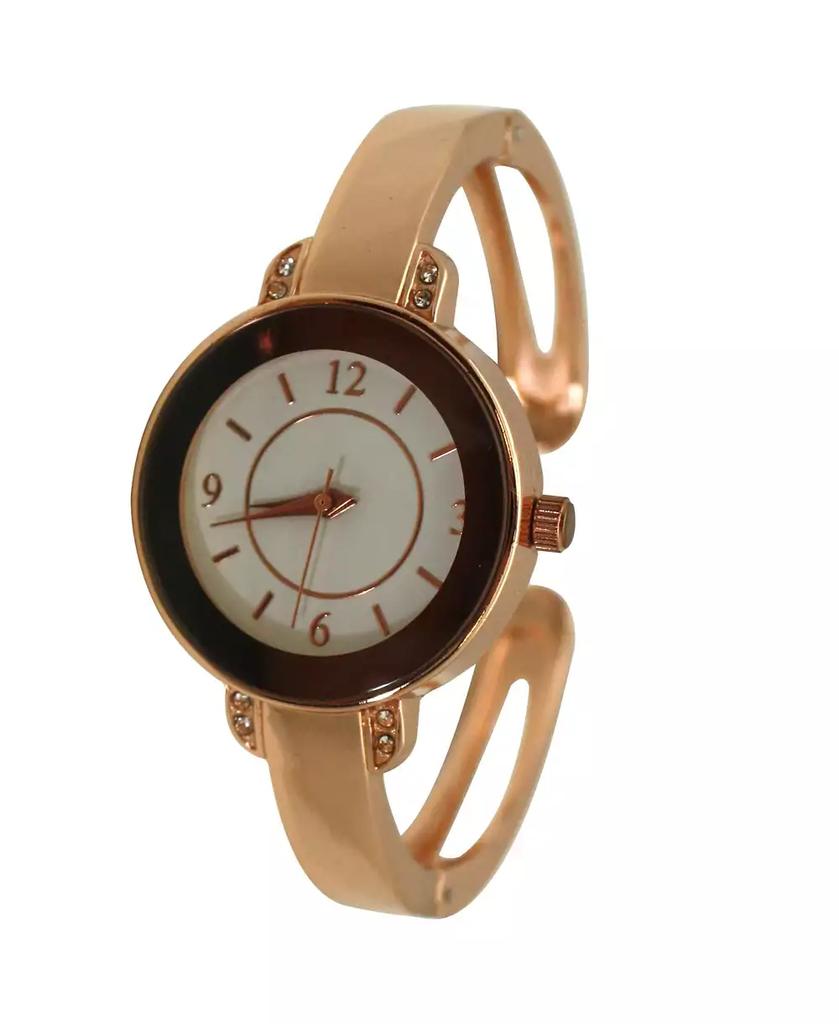 Olivia Pratt Rose Gold Metallic Round Face Bangle Women Watch