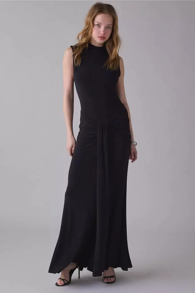 black dress with pleats Naira Pleated Maxi Dress