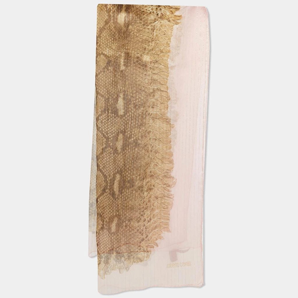 Roberto Cavalli Roberto Cavalli Brown/Pink Python Print Lurex Silk  Scarf 1