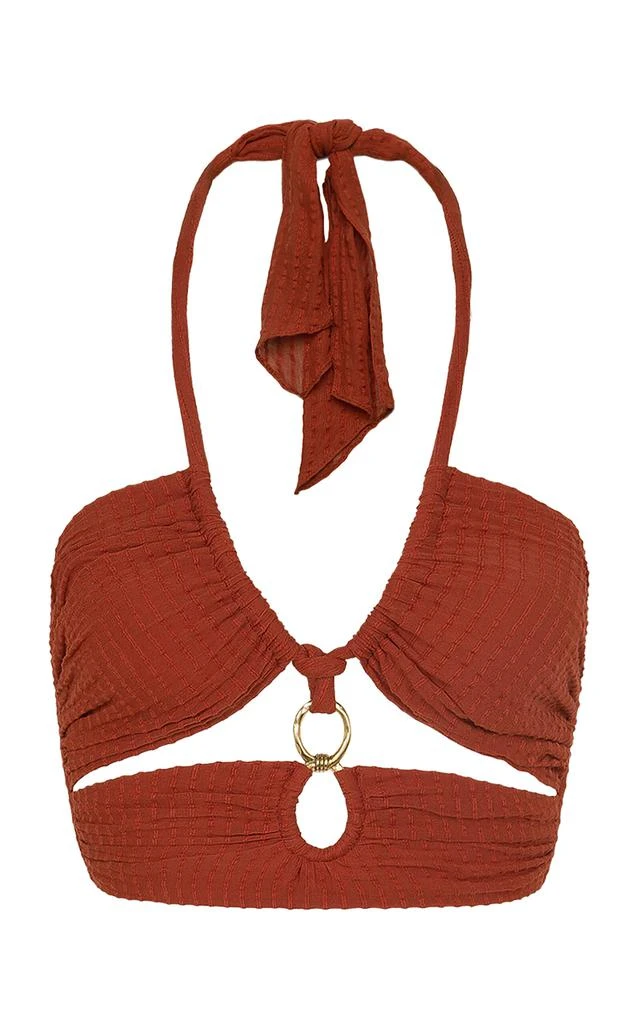 Vix Swimwear ViX - Vix X Bianca Brandolini Solid Marge Cutout Cotton Halter Top - Red - M - Moda Operandi 1