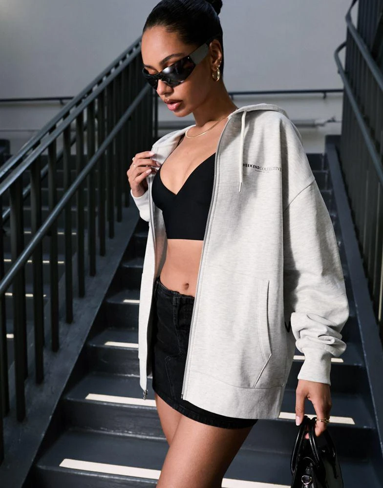 ASOS Weekend Collective Weekend Collective co-ord oversized zip through hoodie with logo in ice marl 1