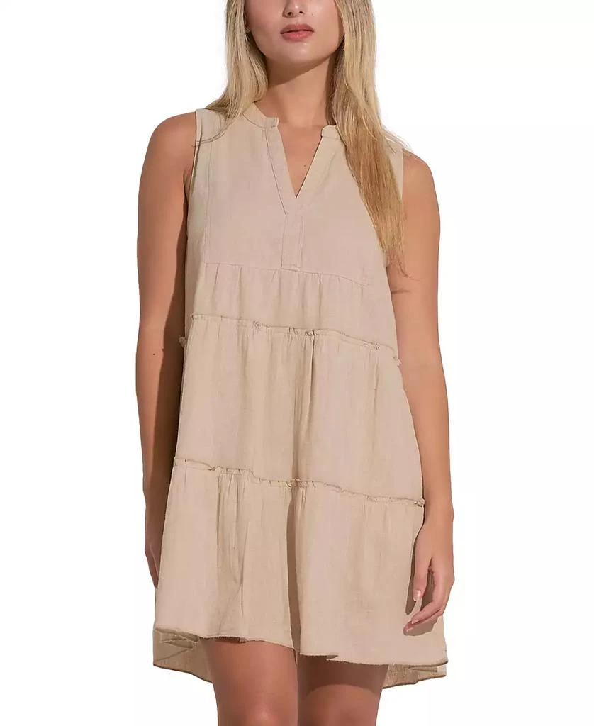 Elan Women's V-Neck Sleevelsss Tiered A-Line Dress 1