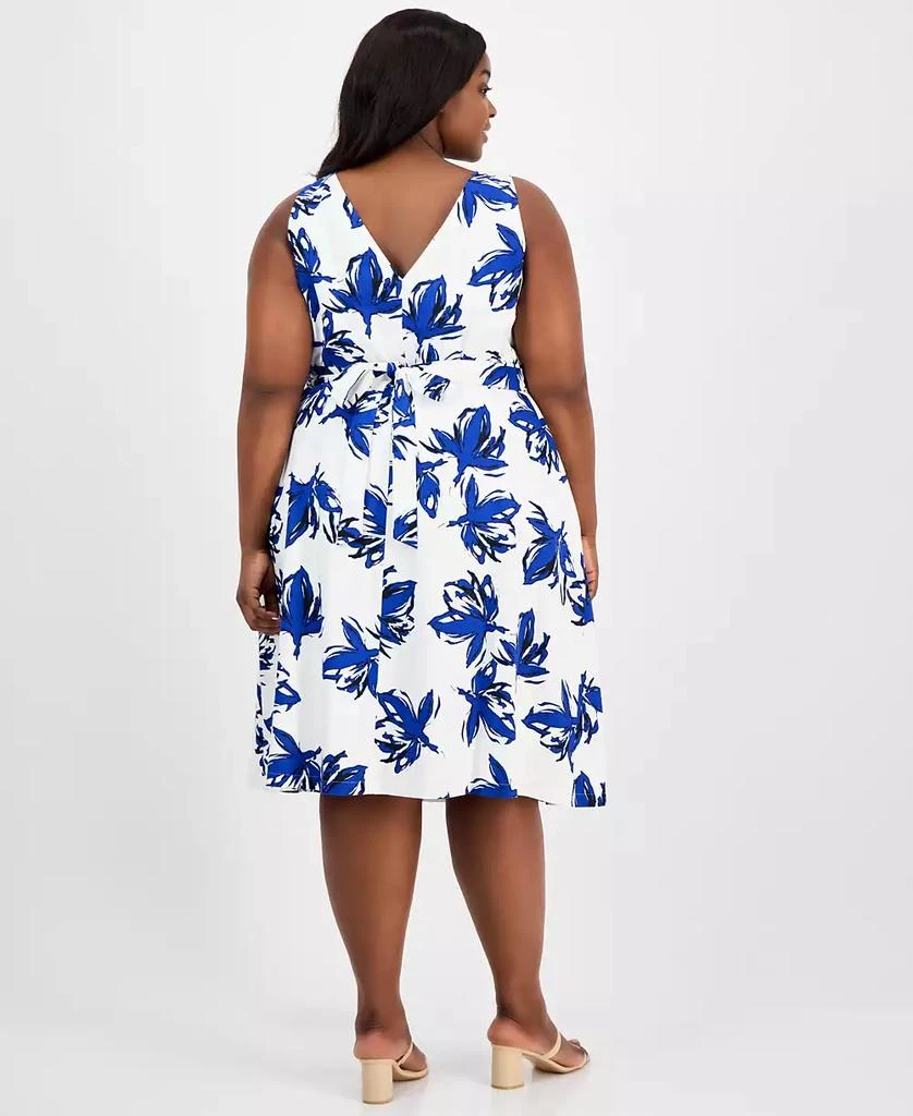Anne Klein Plus Size Floral-Print Linen-Blend Fit & Flare Dress 5