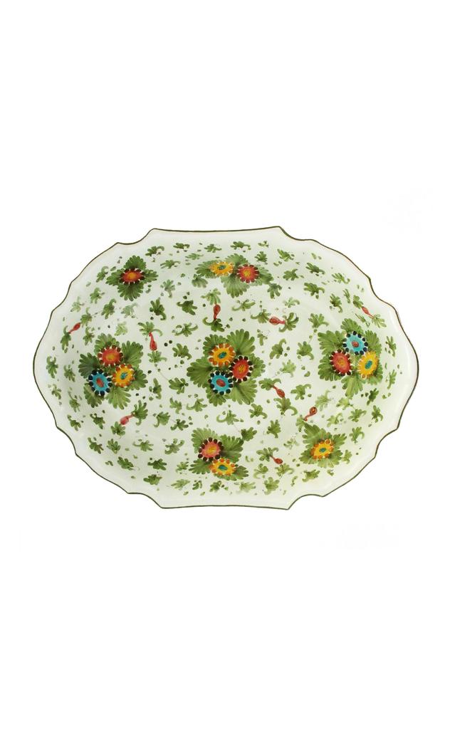 MoDA Moda Domus - Fiorito by MODA DOMUS; Hand-painted Ceramic Oval Bowl - Green - Moda Operandi