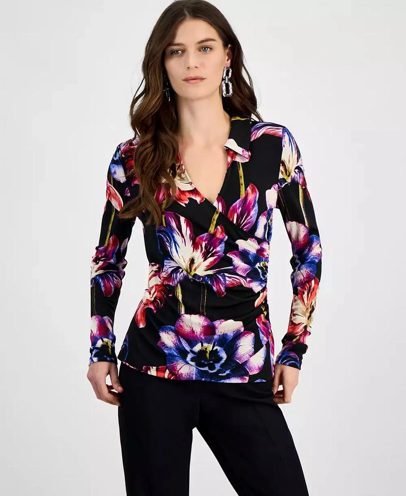 INC International Women's Floral Surplice Top, Exclusively at Macy's 1