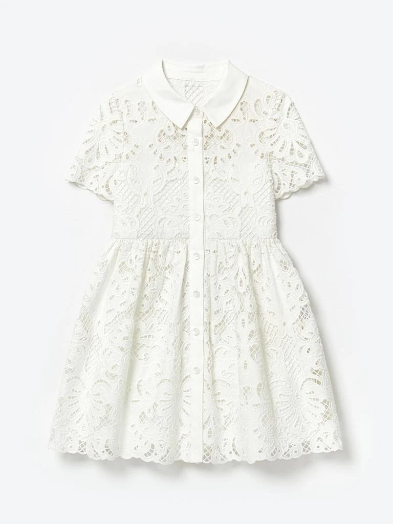 Self Portrait Self Portrait Girls Cotton Lace Mini Dress in White 1