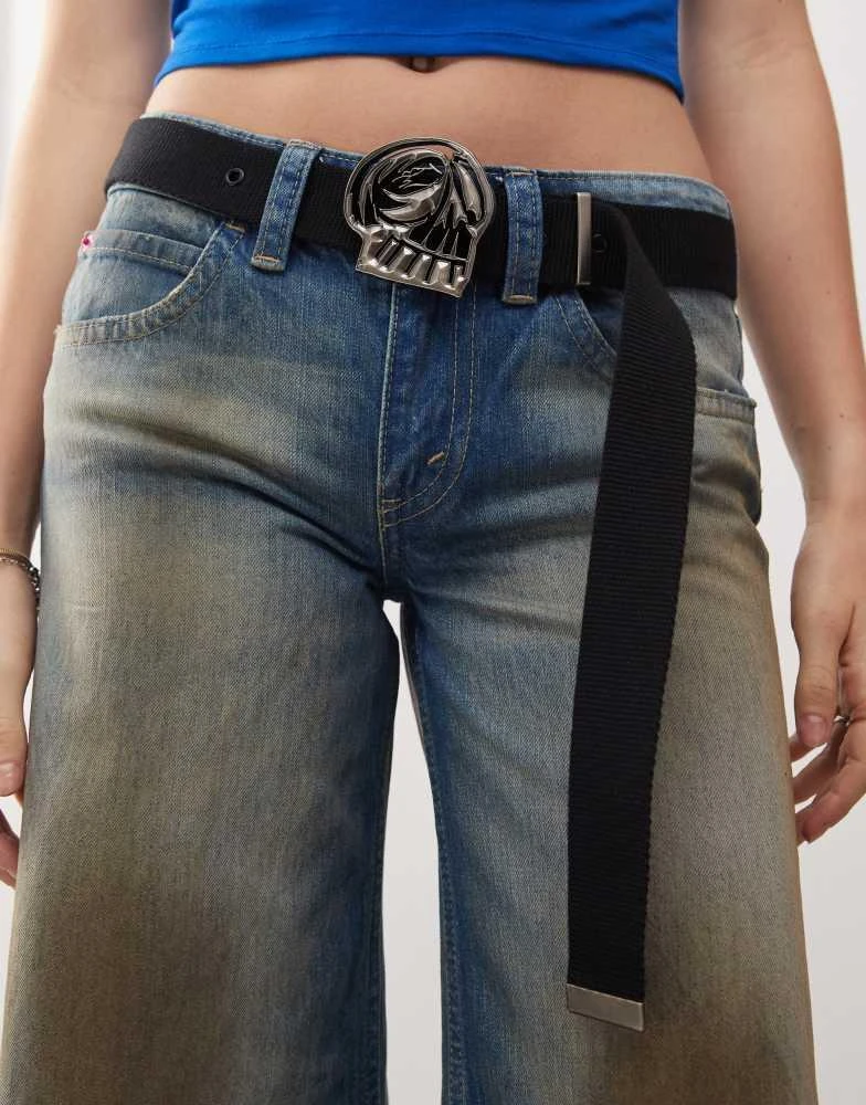 Cheap Monday Cheap Monday Unisex belt with metal skull buckle in black 4