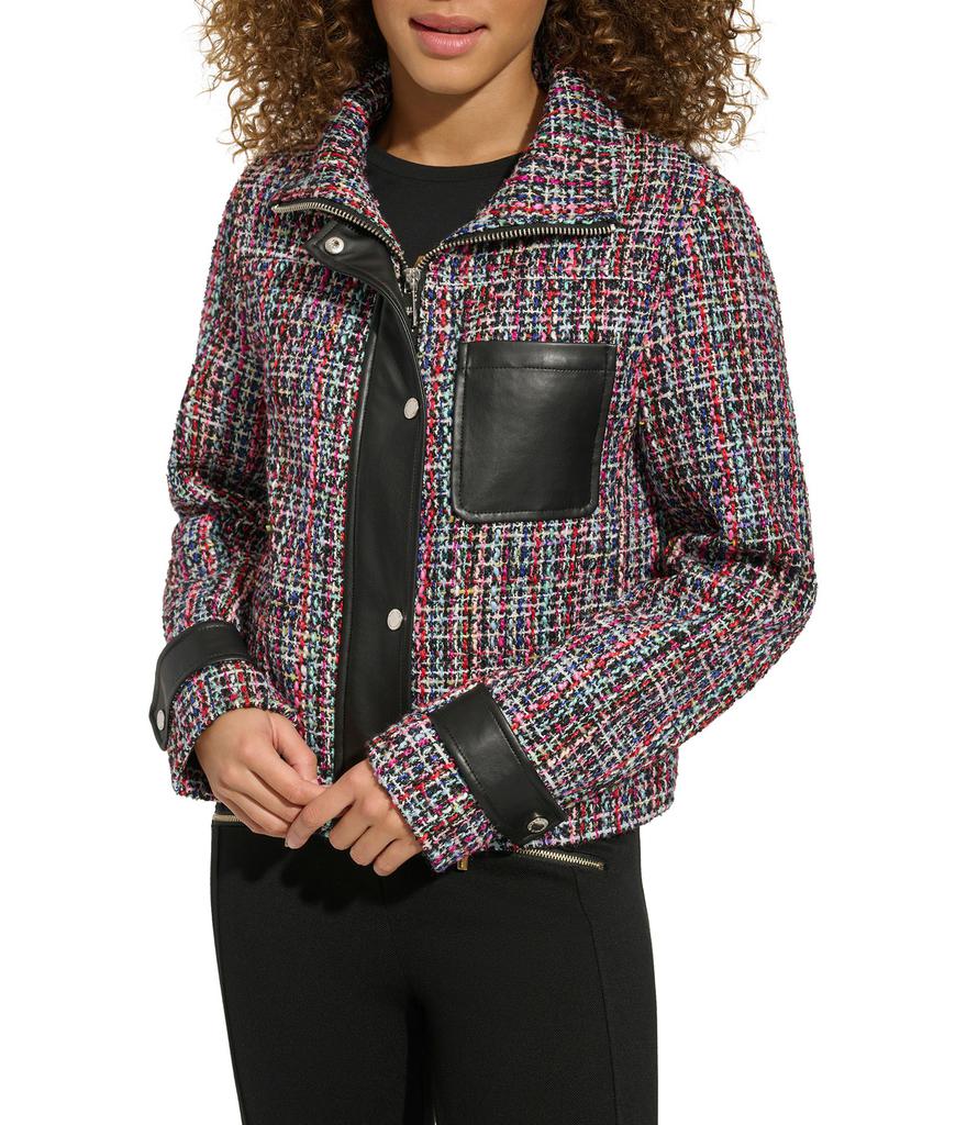 Karl Lagerfeld Paris TWEED AND FAUX LEATHER FRONT ZIP