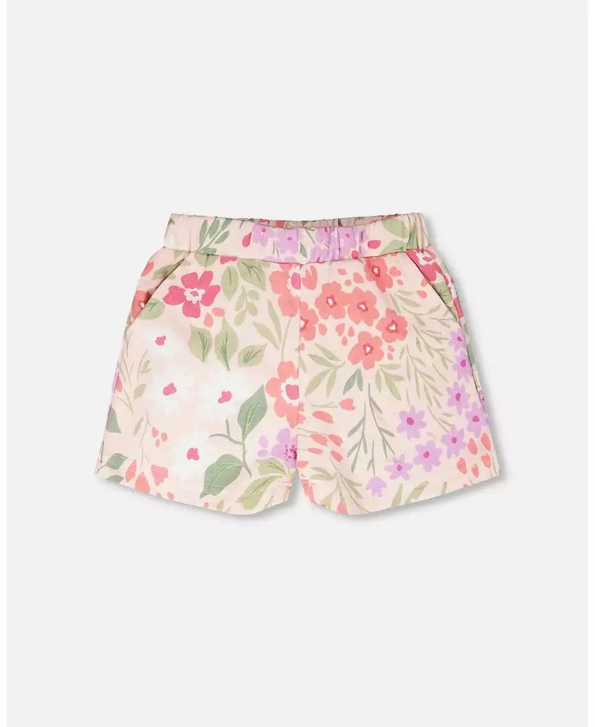 Deux par Deux Baby Girls French Terry Shorts Pink Printed Flowers