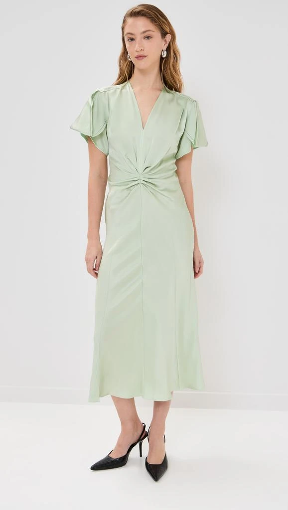 Victoria Beckham Gathered V-Neck Midi Dress 1