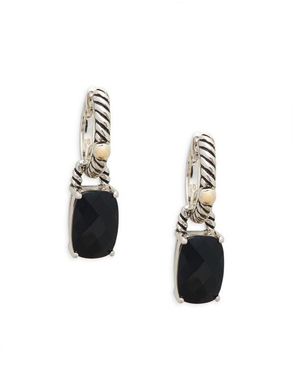 Effy Sterling Silver, 18K Yellow Gold & Black Onyx Drop Earrings