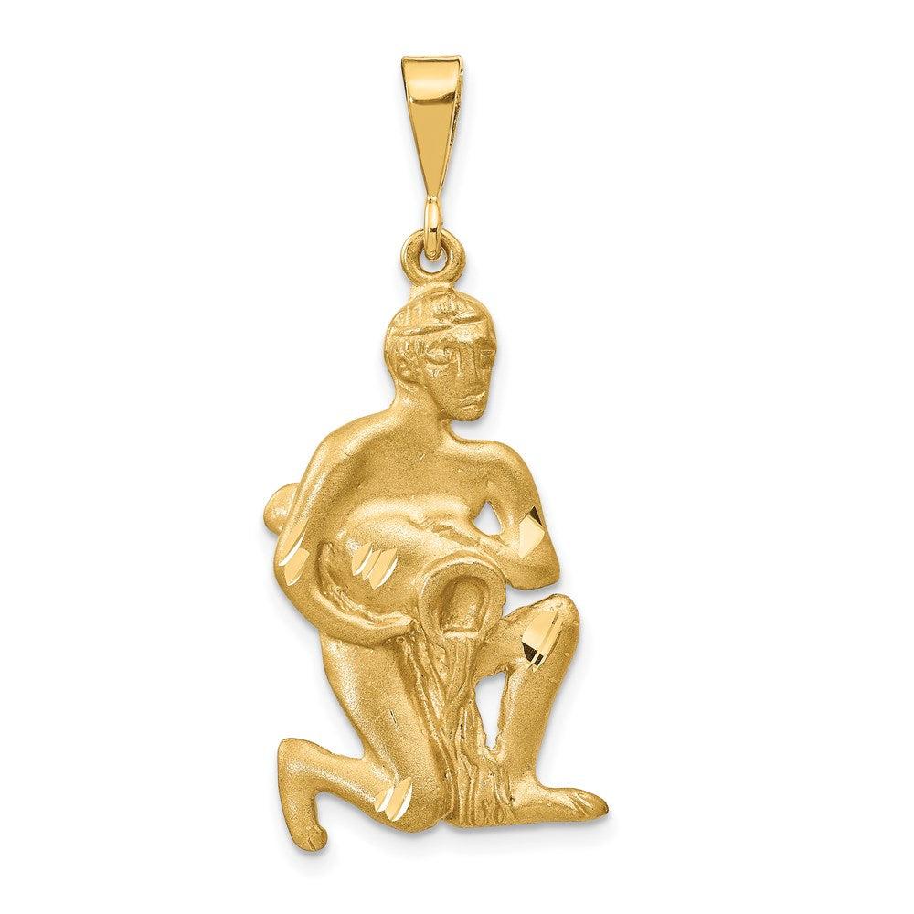 Diamond2Deal 14k Yellow Gold Satin Diamond-cut Aquarius Zodiac Charm Pendant