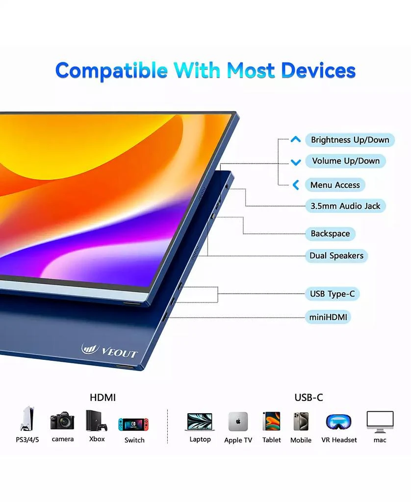 ZACHVO 2.5K 144Hz Gaming Portable Monitor V1 Pro, 16-inch HDR IPS with FreeSync 3