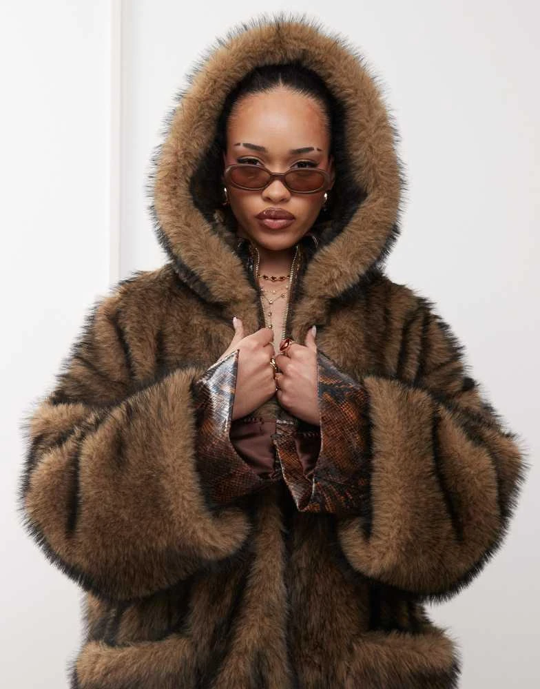 Labelrail Labelrail x Jennifer McKing faux fur maxi hooded coat in natural 1