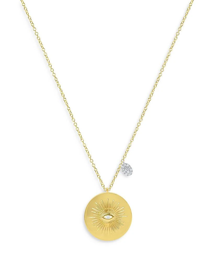 Meira T 14K White & Yellow Gold Diamond Sunray Evil Eye Disc & Dangle Accent Pendant Necklace, 18-20" 1