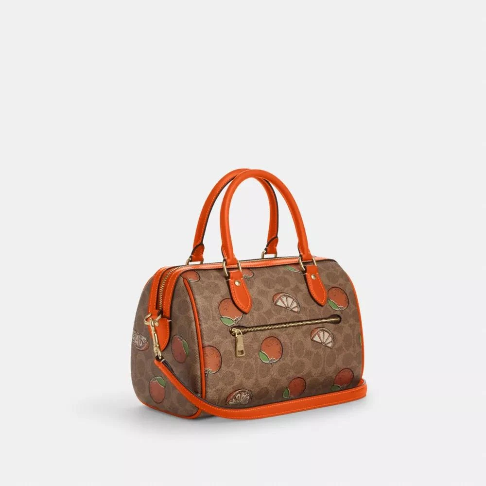 Coach Rowan Satchel Bag In Signature Canvas With Orange Print 5