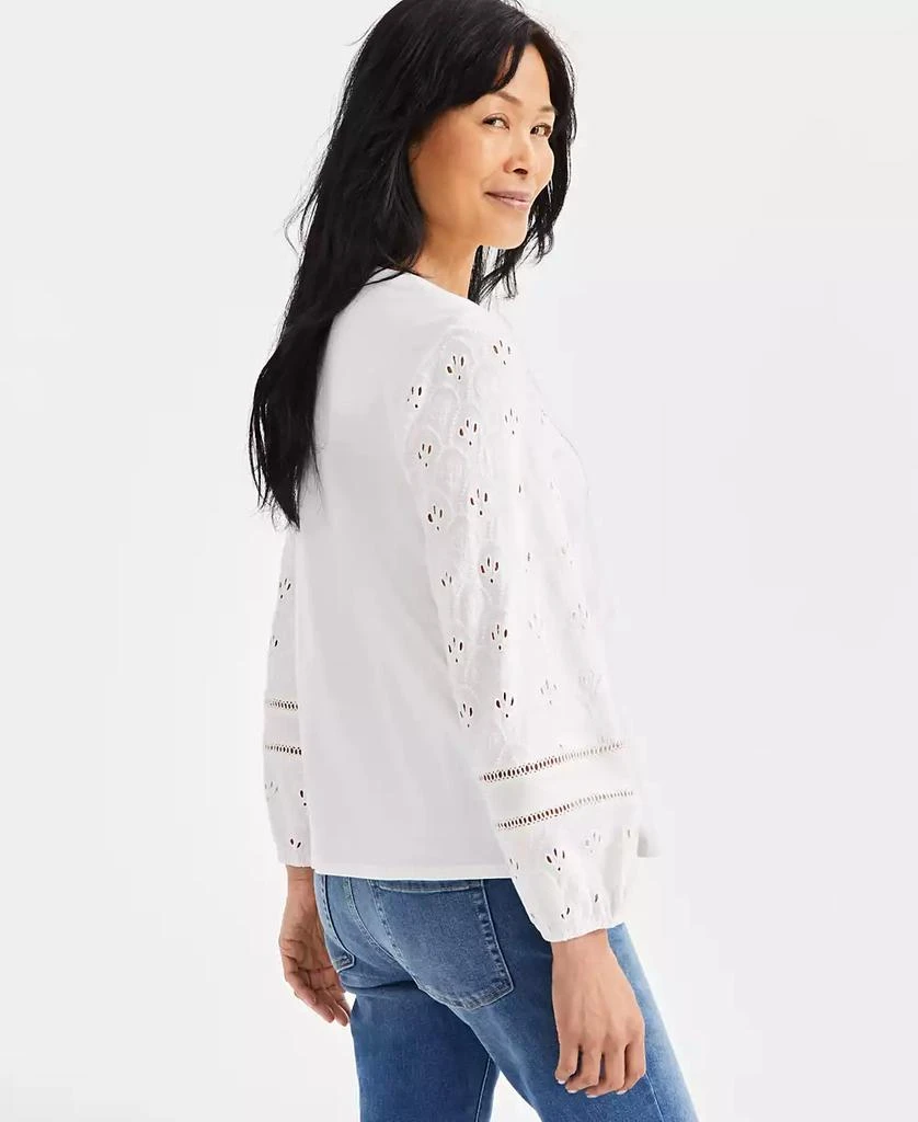 Style & Co Women's Eyelet Embroidered Blouson-Sleeve Blouse, Exclusively at Macy's 2