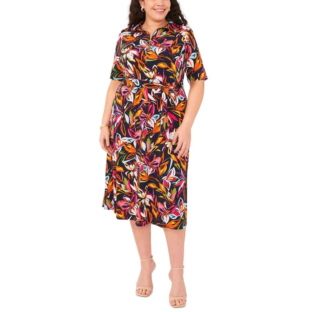MSK Plus Size Printed Collared V-Neck Midi Dress 1