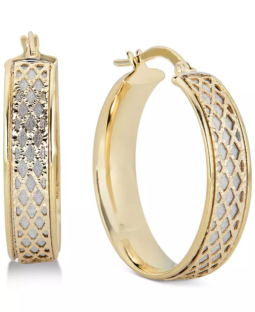 Italian Gold Lattice-Design Hoop Earrings in 14k White Gold and 14k Gold