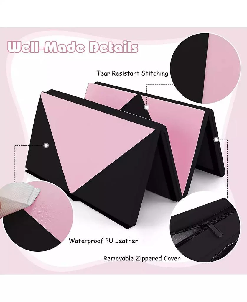 GOUUN 8 Feet PU Leather Folding Gymnastics Mat with Hook and Loop Fasteners-Black 
Pink 5