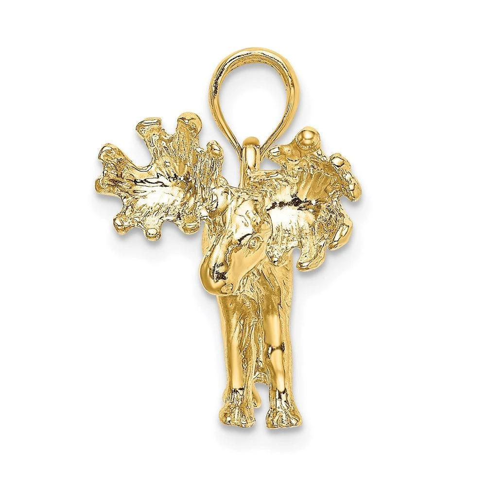 Diamond2Deal 14k Yellow Gold 3-D Textured Moose Charm Pendant 2