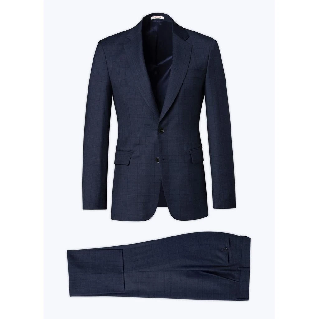 预计3周后发货 Fursac Costume 2 Pièces En Laine À Motif Prince De Galles - Marine - Homme 6