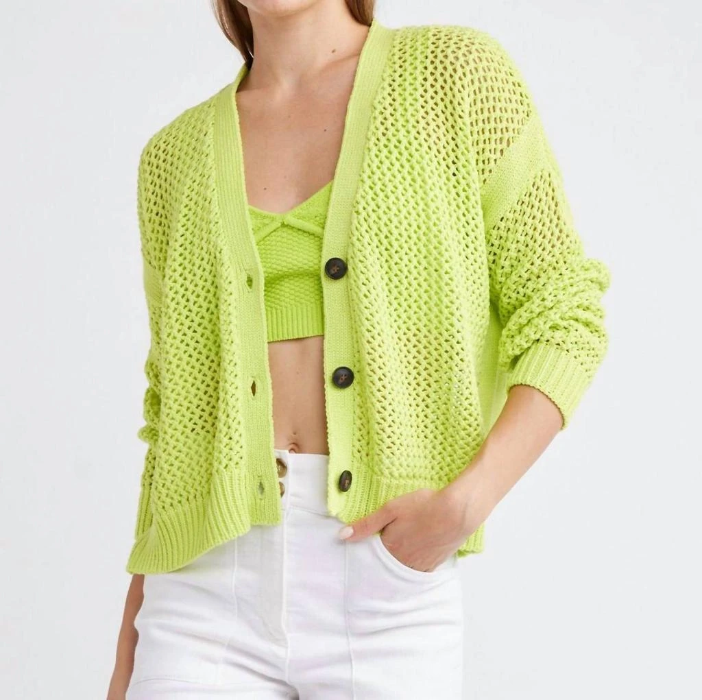 Self Contrast Maggie Fishnet Cardigan In Citron 1