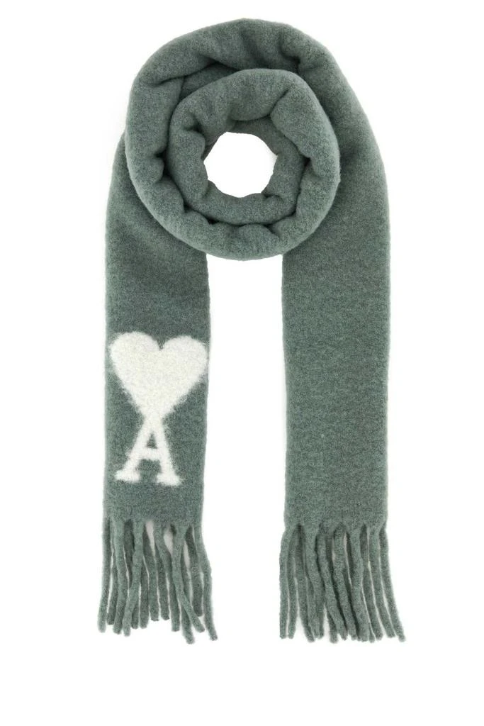 AMI AMI Paris Ami de Coeur Logo Detailed Fringed Scarf 1