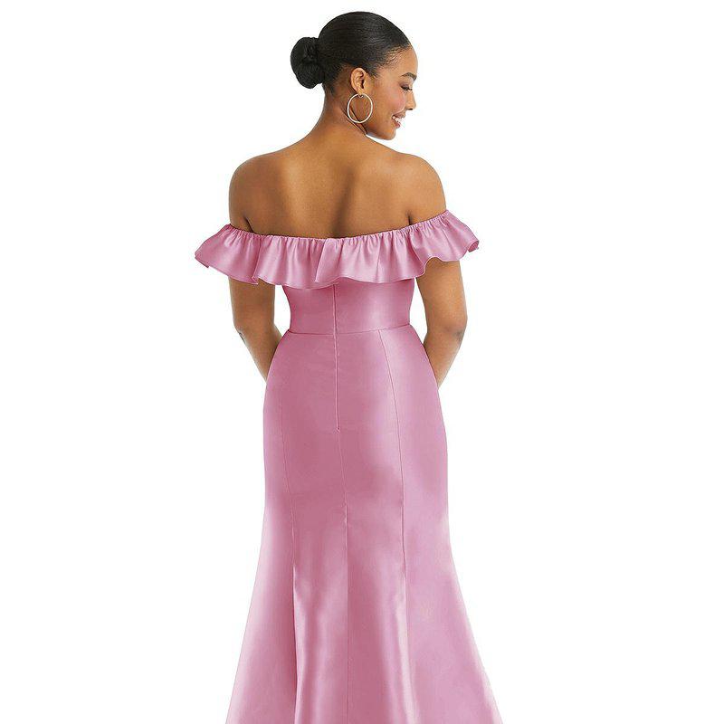 Alfred Sung Off-The-Shoulder Ruffle Neck Satin Trumpet Gown D836