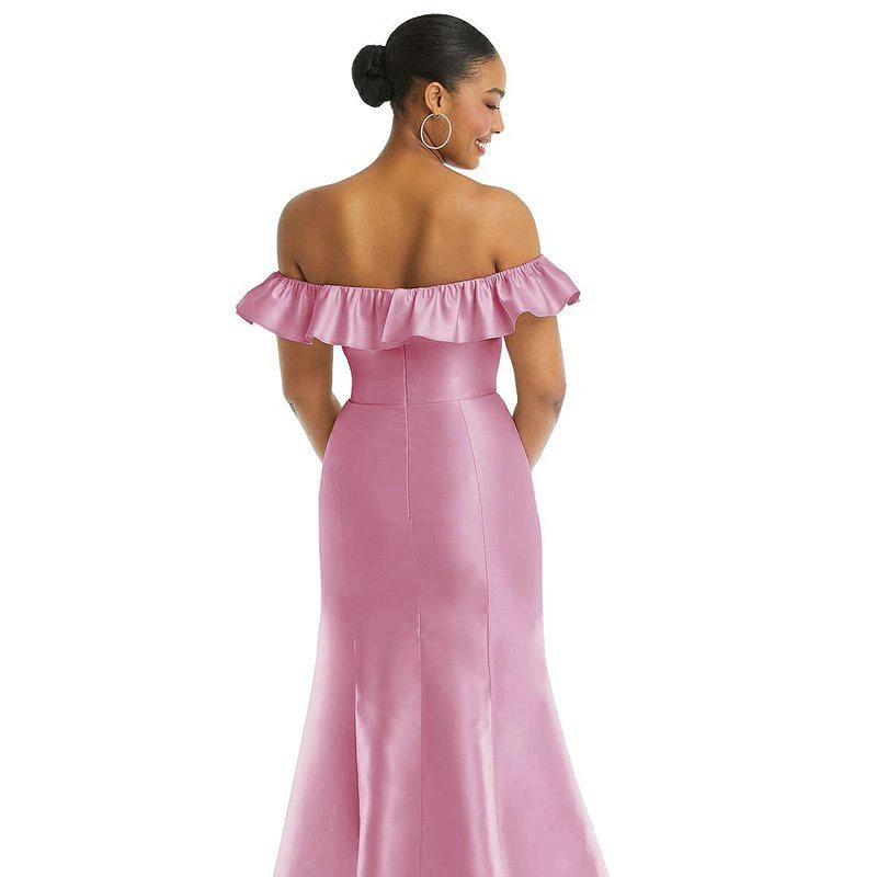 Alfred Sung Off-The-Shoulder Ruffle Neck Satin Trumpet Gown D836 2