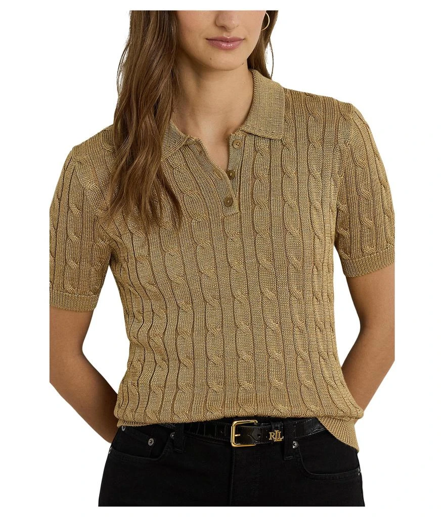 Ralph Lauren Metallic Cable-Knit Polo Sweater