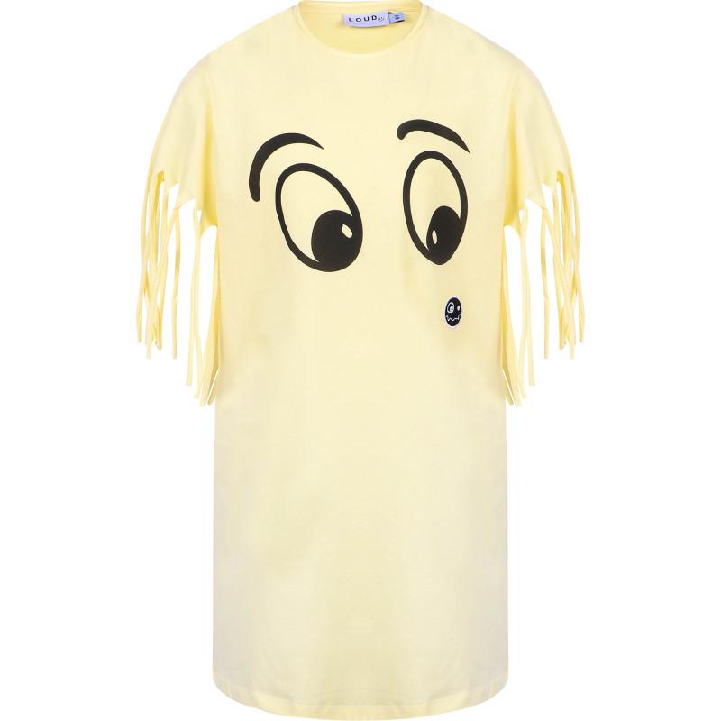 Loud Apparel All of us fringed sleeves t shirt dress in yellow