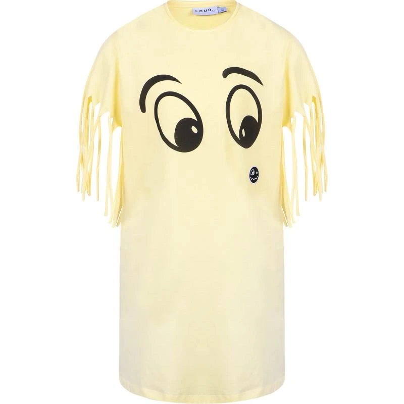 Loud Apparel All of us fringed sleeves t shirt dress in yellow 1