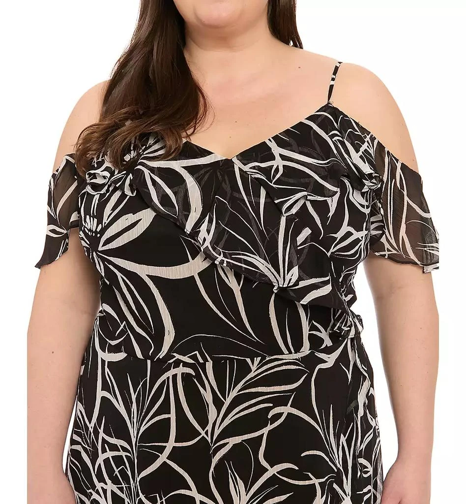 London Times Plus Size Printed Cold-Shoulder Ruffle Dress 2
