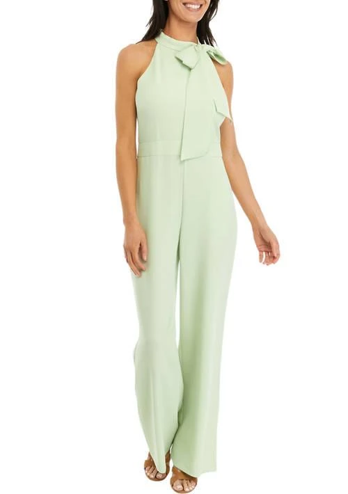 Vince Camuto Camuto Womens Sleeveless Bow Tie Neck Solid Crepe Jumpsuit 1