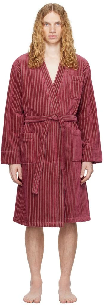 OAS Burgundy Striped Velour Bathrobe 1