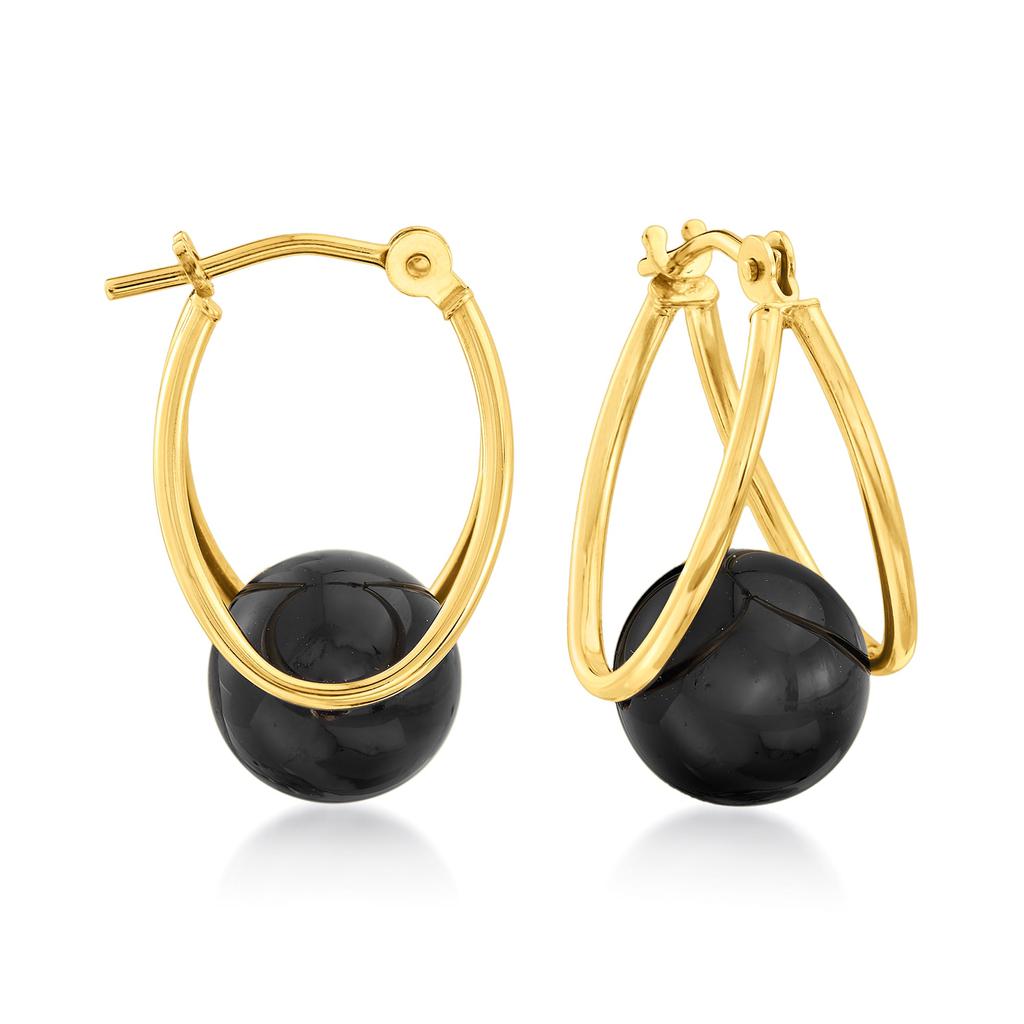 Ross-Simons Ross-Simons Black Onyx Double-Hoop Earrings in 14kt Yellow Gold