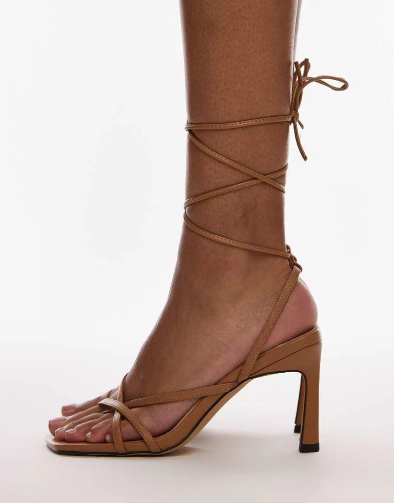 Topshop Topshop Faye strappy high heeled sandals in tan 1