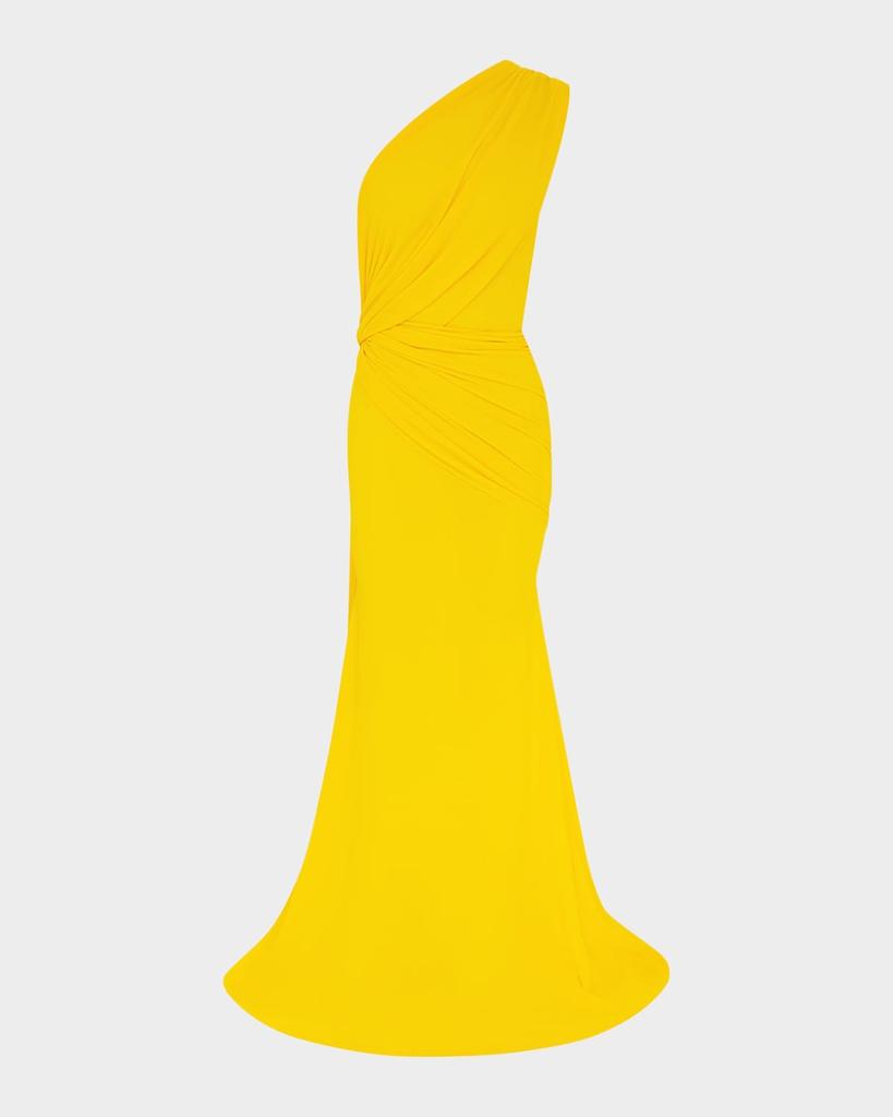 Alex Perry One-Shoulder Draped Crepe Jersey Gown