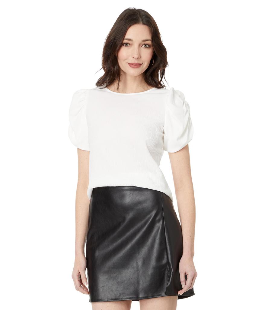 Vince Camuto Crew Neck Gathered Puff Sleeve Blouse